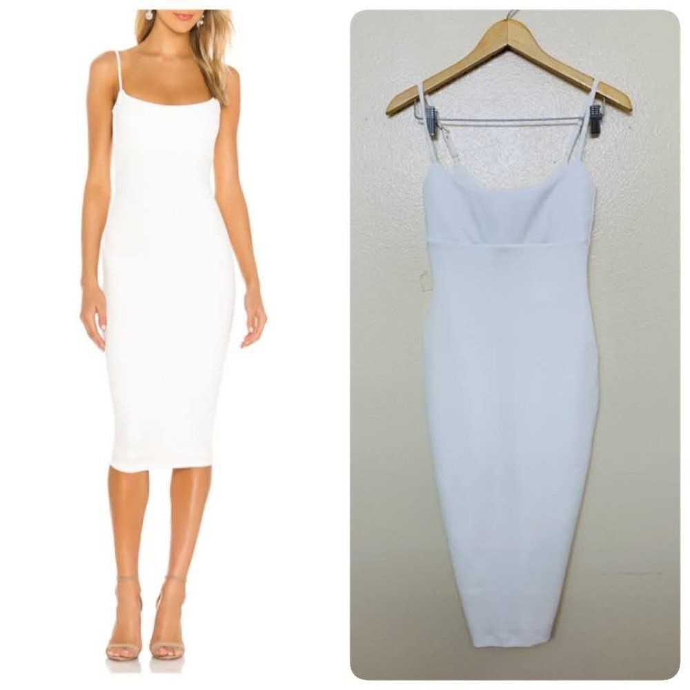 Nookie Bailey Midi Crepe Bodycon Dress Small Ivory Spaghetti Strap $199